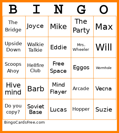 Stranger Things Bingo Card