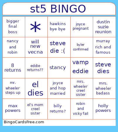 Stranger Things 5 Bingo Card 2