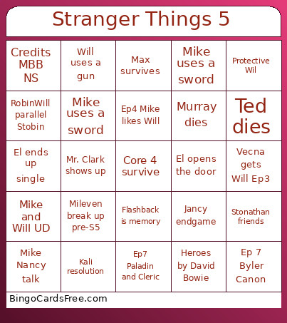 Stranger Things 5 Bingo Card 3