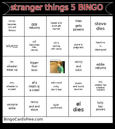 Stranger Things 5 Bingo Card