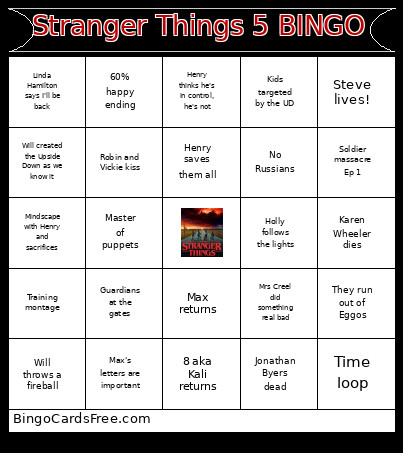 Stranger Things 5 Bingo Card