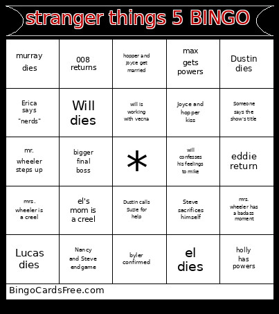 Stranger Things 5 Bingo Card 2