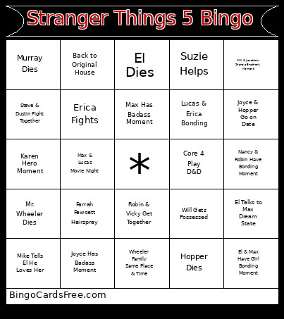 Stranger Things 5 Bingo Card 2