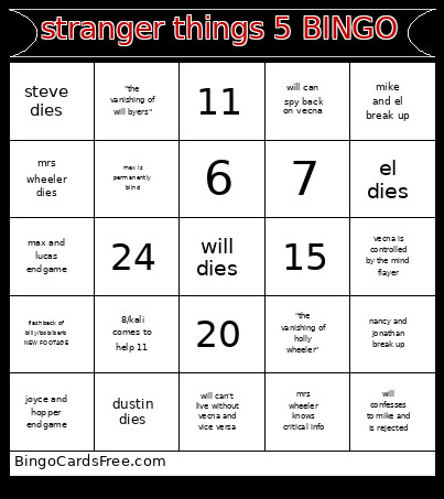 Stranger Things 5 Bingo Card