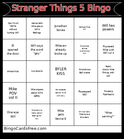 Stranger Things 5 Bingo Card
