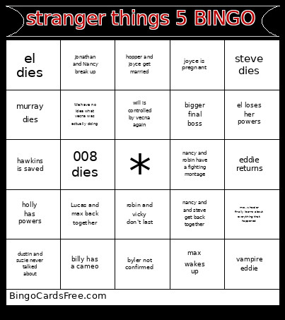 Stranger Things 5 Bingo Card 2