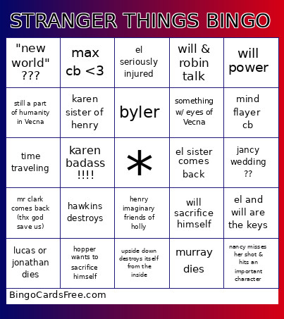 Stranger Things Bingo Card 8