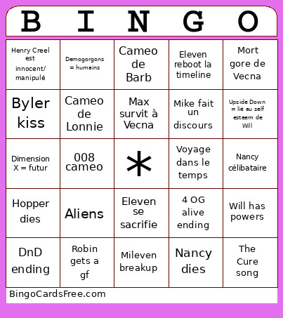Stranger Things Bingo Card 5