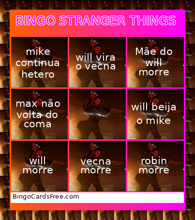 Stranger Things Bingo Card