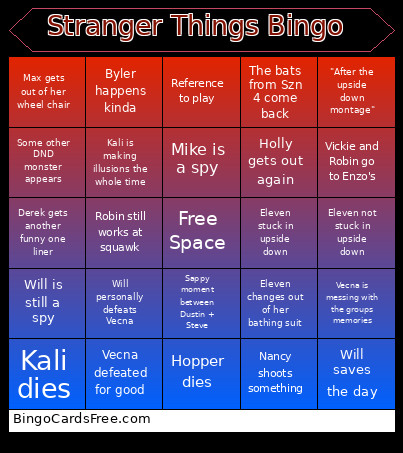 Stranger Things Bingo Card