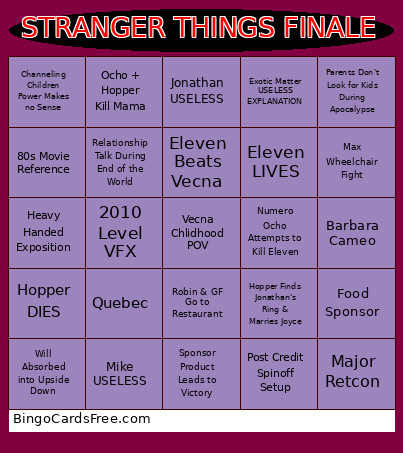STRANGER THINGS FINALE Bingo Card 2