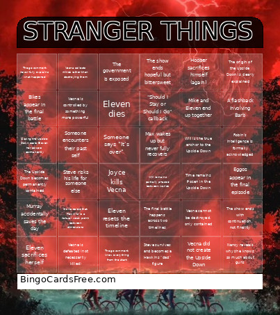 Stranger Things Finale Bingo Card
