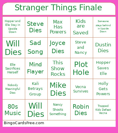 Stranger Things Finale Bingo Card 4