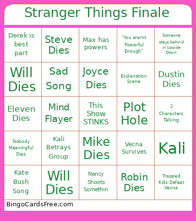 Stranger Things Finale Bingo Card 3