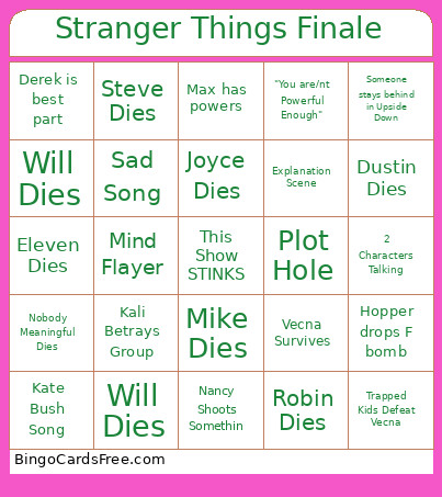Stranger Things Finale Bingo Card