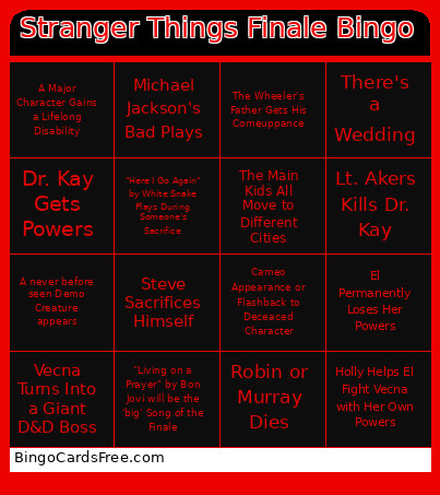 Stranger Things Finale Bingo Card 4