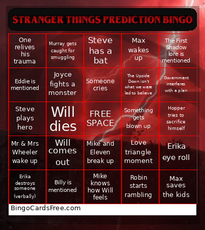 STRANGER THINGS PREDICTION Bingo Card