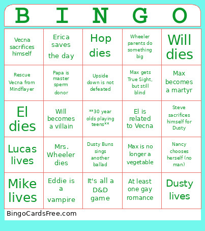 Stranger Things S5 Bingo Card