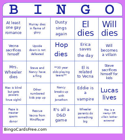 Stranger Things S5 Bingo Card