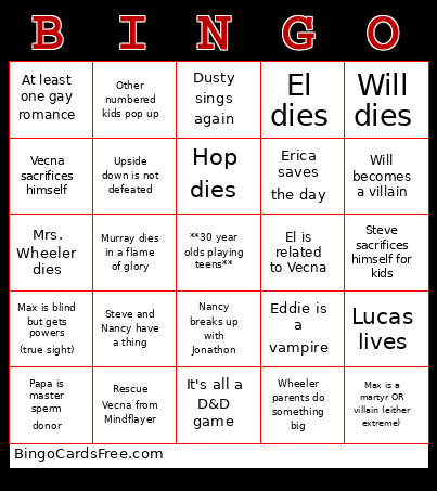 Stranger Things S5 Bingo Card 2