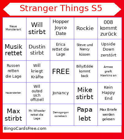 Stranger Things S5 Bingo Card