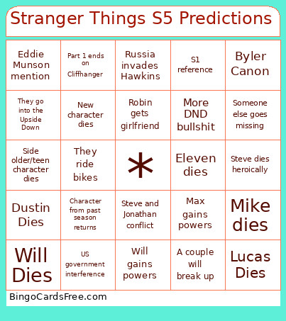 Stranger Things S5 Predictions Bingo Card