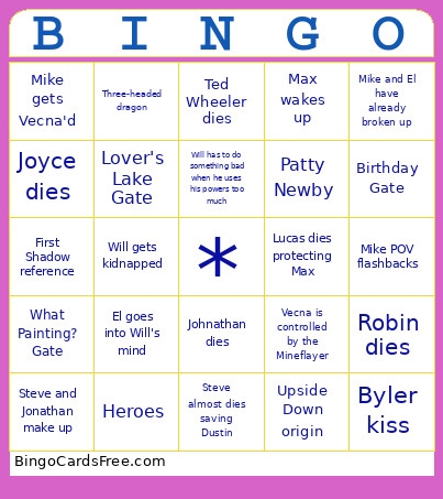 Stranger Things S5 Volume II Bingo Card