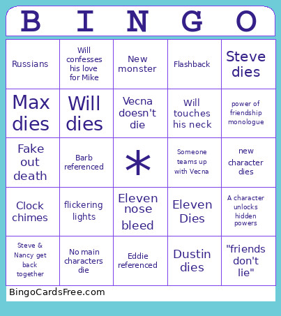 Stranger Things Season 5 Bingo Card