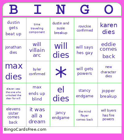 Stranger Things Season 5 Bingo Card