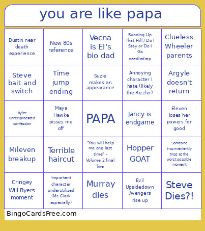 Stranger Things Season 5 Predictions Bingo Card