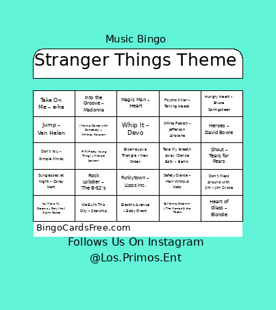 Stranger Things Theme Bingo Card