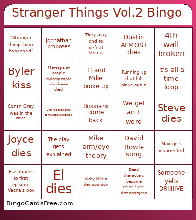 Stranger Things Vol.2 Bingo Card
