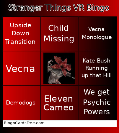 Stranger Things VR Bingo Card