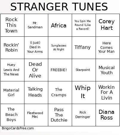 STRANGER TUNES Bingo Card