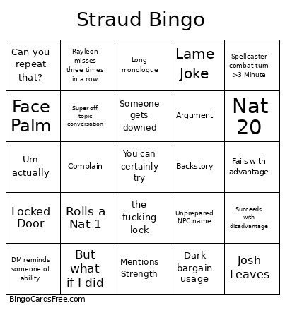 Straud Bingo Card