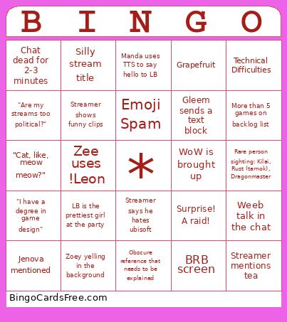 Streamerversary Bingo Card
