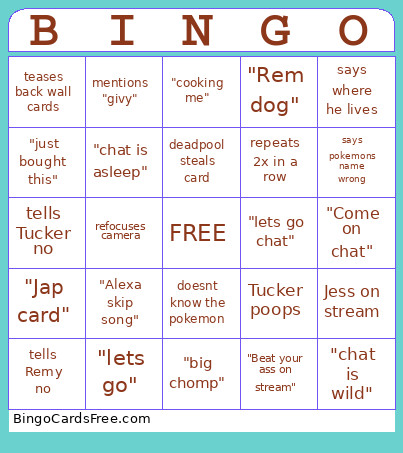 Streaming Bingo Card