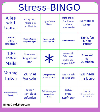Stress- Bingo Card