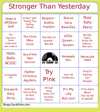 Stronger Than Yesterday Bingo Card