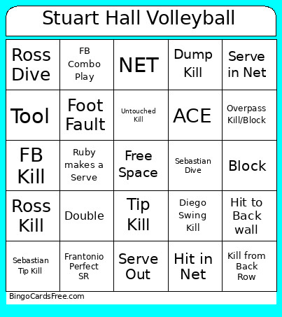 Stuart Hall Volleyball Bingo Card