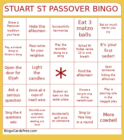 STUART ST PASSOVER Bingo Card