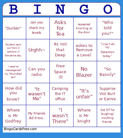 Student Bingo Card