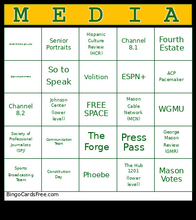 Student Media Bingo Card
