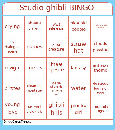 Studio Ghibli Bingo Card