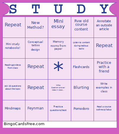 Study Systems Bingo Card