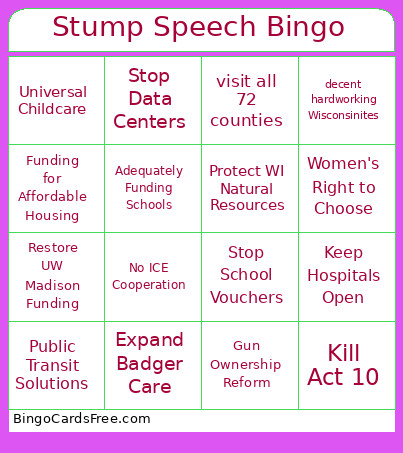 Stump Speech Bingo Card