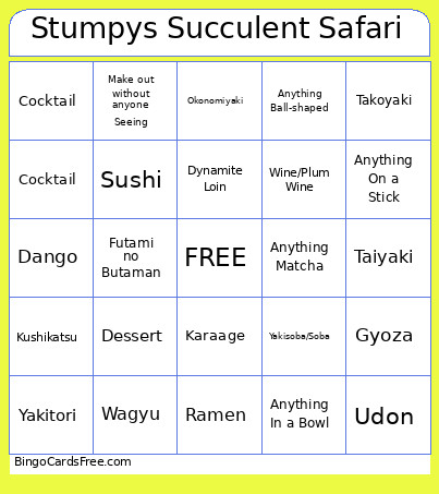 Stumpys Succulent Safari Bingo Card