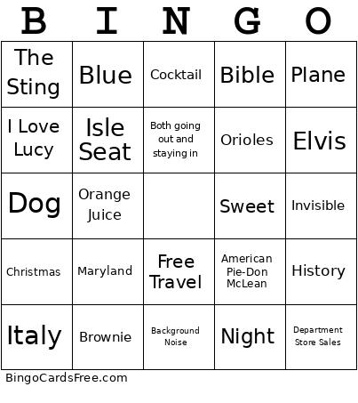 Sturtz Bingo Card