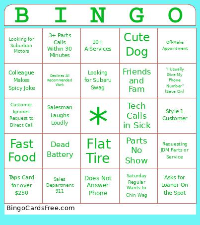 Subaru Bingo