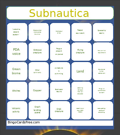 Subnautica Day Bingo Card